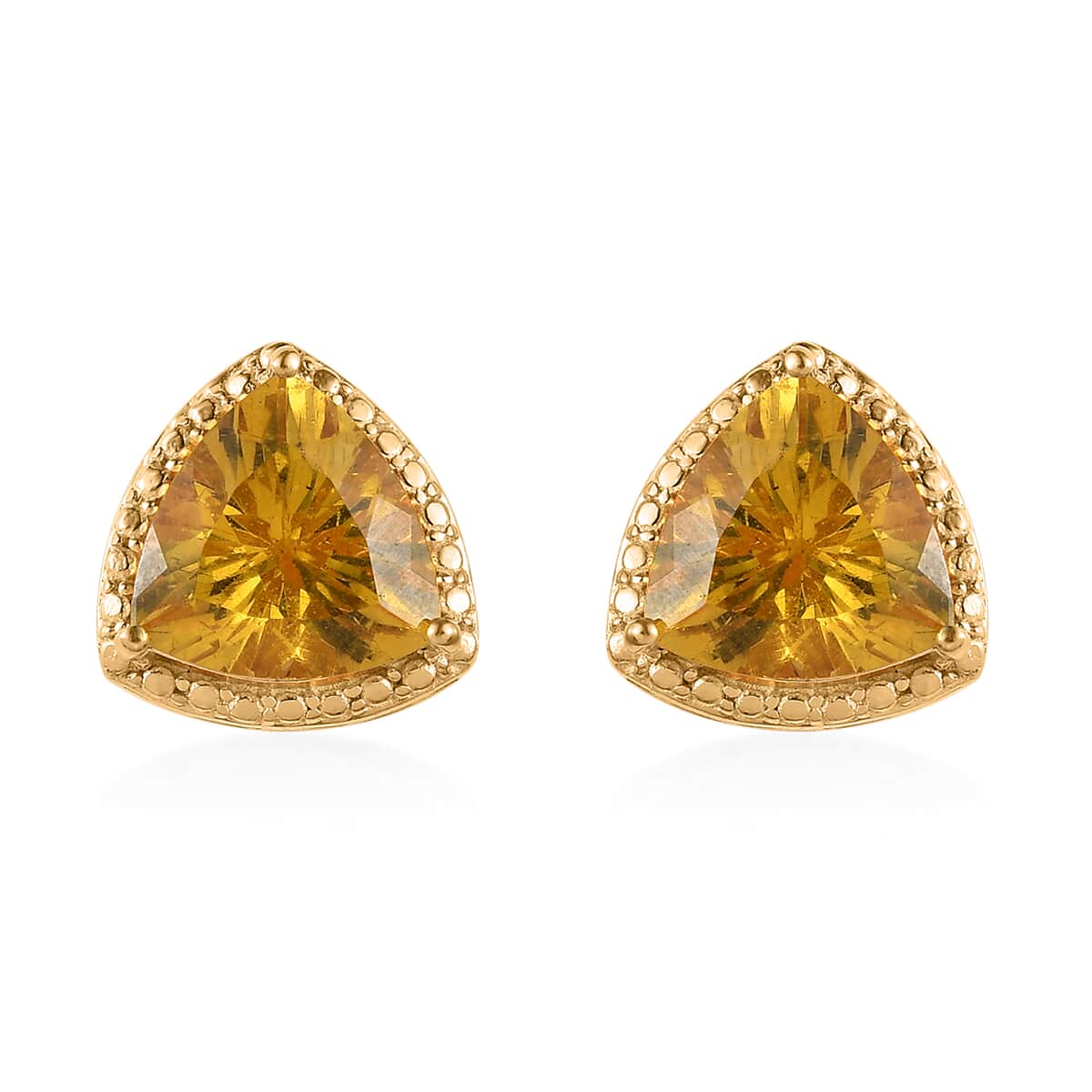 Brazilian Golden Apatite Solitaire Stud Earrings in Vermeil Yellow Gold Over Sterling Silver 5.00 ctw image number 0