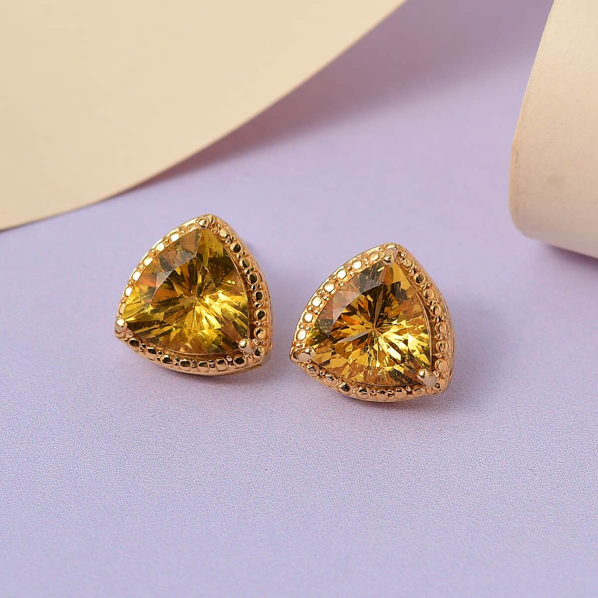 Brazilian Golden Apatite Solitaire Stud Earrings in Vermeil Yellow Gold Over Sterling Silver 5.00 ctw image number 1