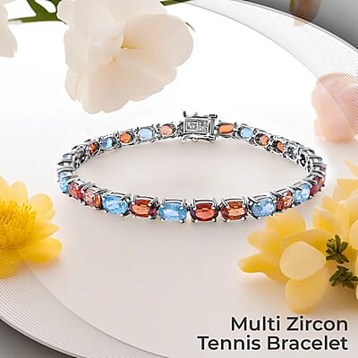Multi Zircon Tennis Bracelet in Platinum Over Sterling Silver, Silver Tennis Bracelet, Anniversary Gifts (6.50 In) 17.65 ctw