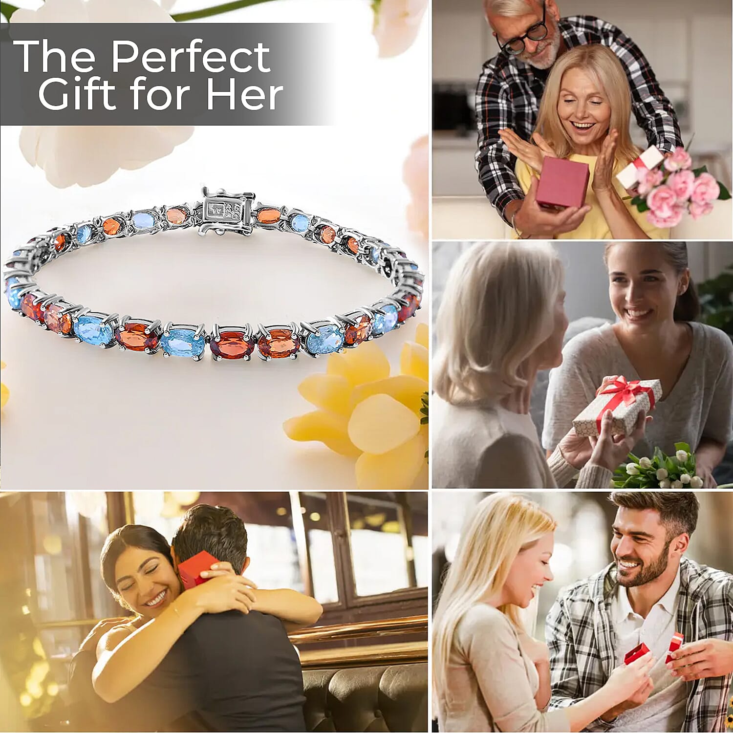 Multi Zircon Tennis Bracelet in Platinum Over Sterling Silver, Silver Tennis Bracelet, Anniversary Gifts (6.50 In) 17.65 ctw