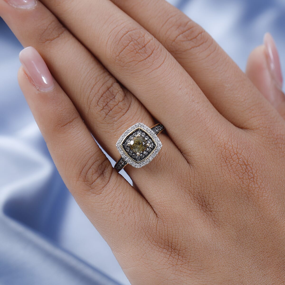 Premium Golden Tanzanite, Champagne and White Zircon Double Halo Ring in Vermeil Yellow Gold Over Sterling Silver (Size 9.0) 1.25 ctw image number 2