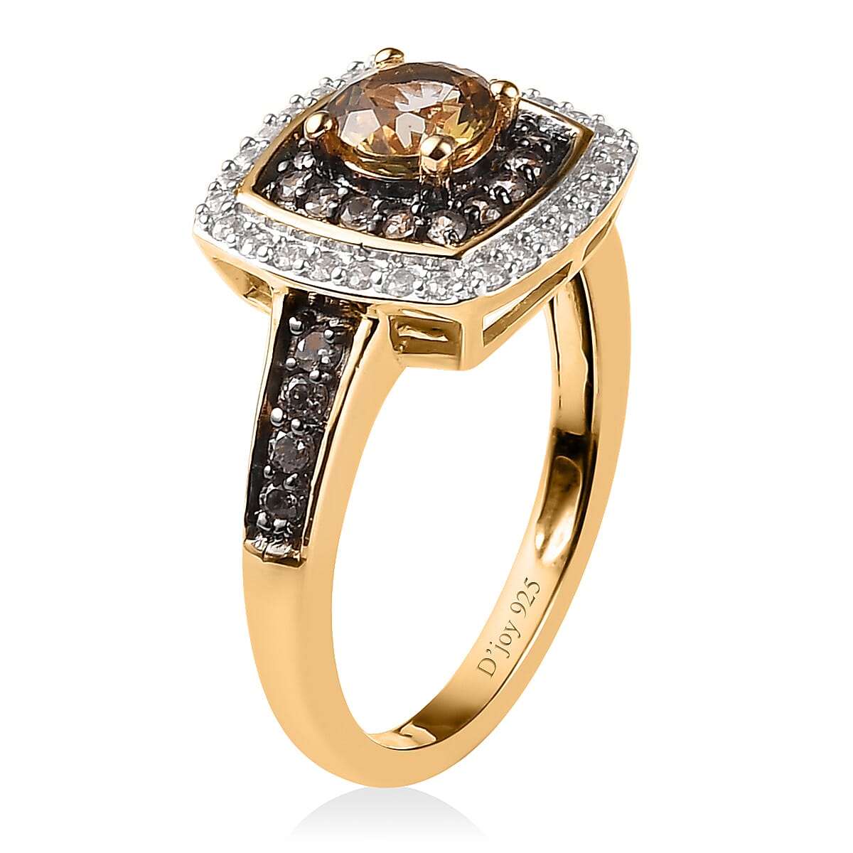 Premium Golden Tanzanite, Champagne and White Zircon Double Halo Ring in Vermeil Yellow Gold Over Sterling Silver (Size 9.0) 1.25 ctw image number 3
