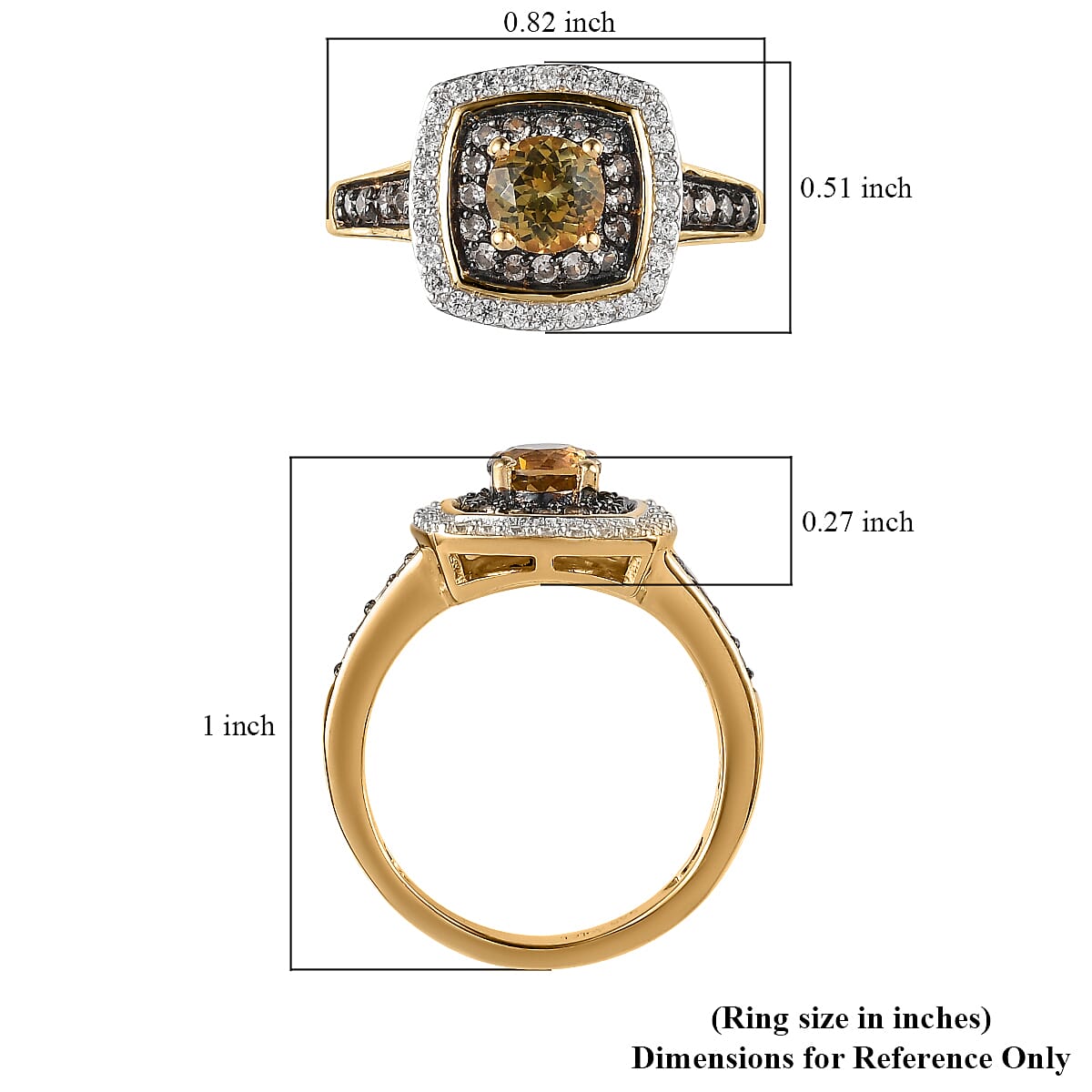 Premium Golden Tanzanite, Champagne and White Zircon Double Halo Ring in Vermeil Yellow Gold Over Sterling Silver (Size 9.0) 1.25 ctw image number 5