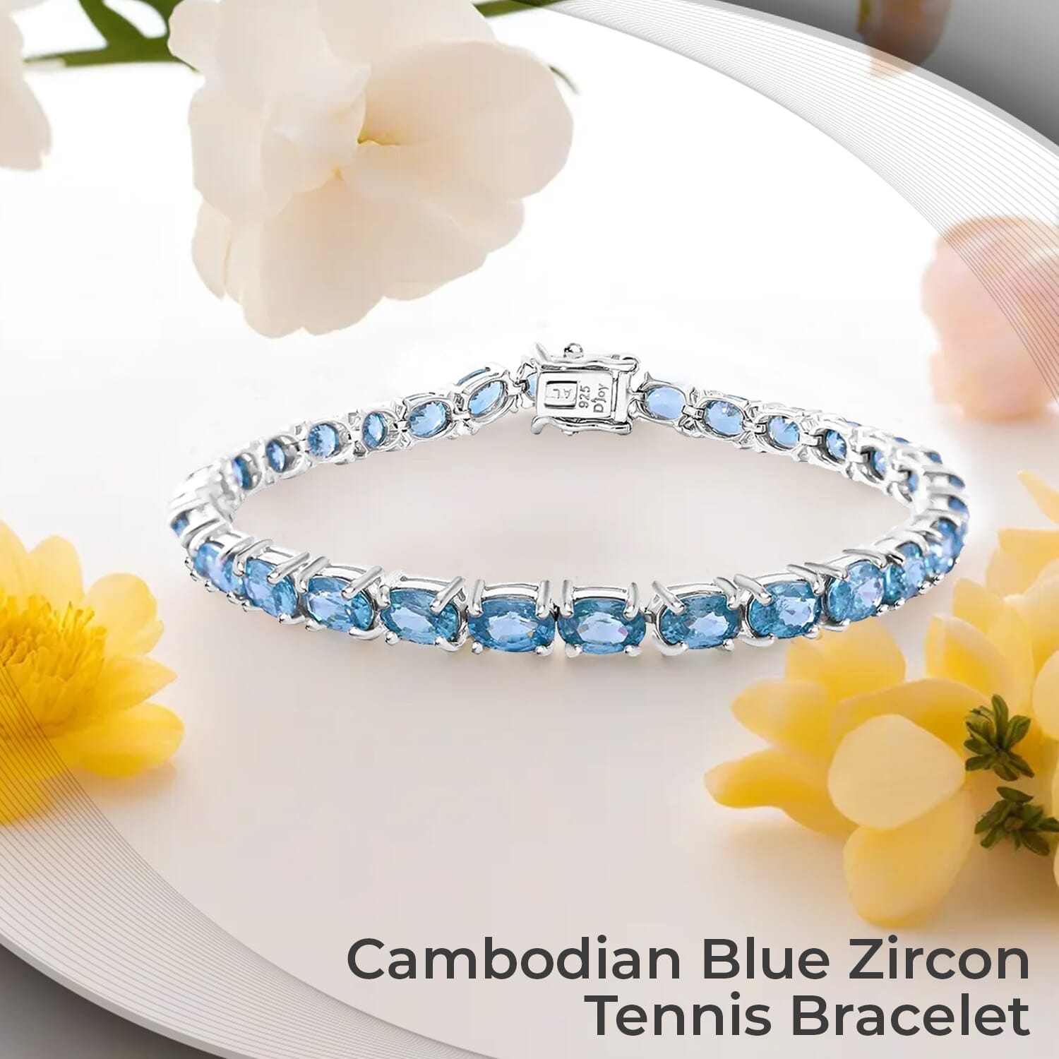 Buy Cambodian Blue Zircon Tennis Bracelet in Platinum Over