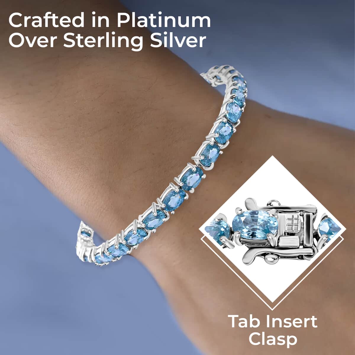 Cambodian Blue Zircon 21.75 ctw Tennis Bracelet in Platinum Over Sterling Silver, Silver Tennis Bracelet, Anniversary Gifts (8.00 In) image number 2