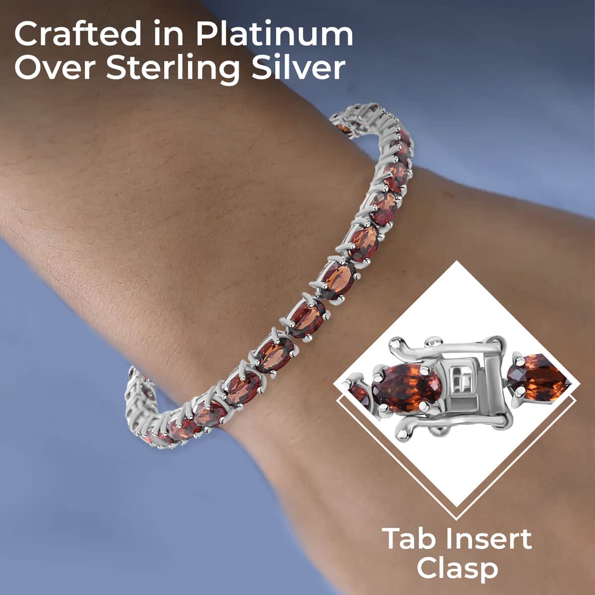 Red Zircon 21.75 ctw Tennis Bracelet in Platinum Over Sterling Silver, Silver Tennis Bracelet, Anniversary Gifts (8.00 In) image number 2