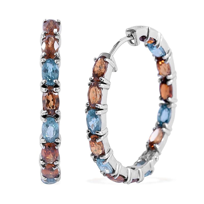 Multi Zircon Inside Out Hoop Earrings in Platinum Over Sterling Silver 9.75 ctw