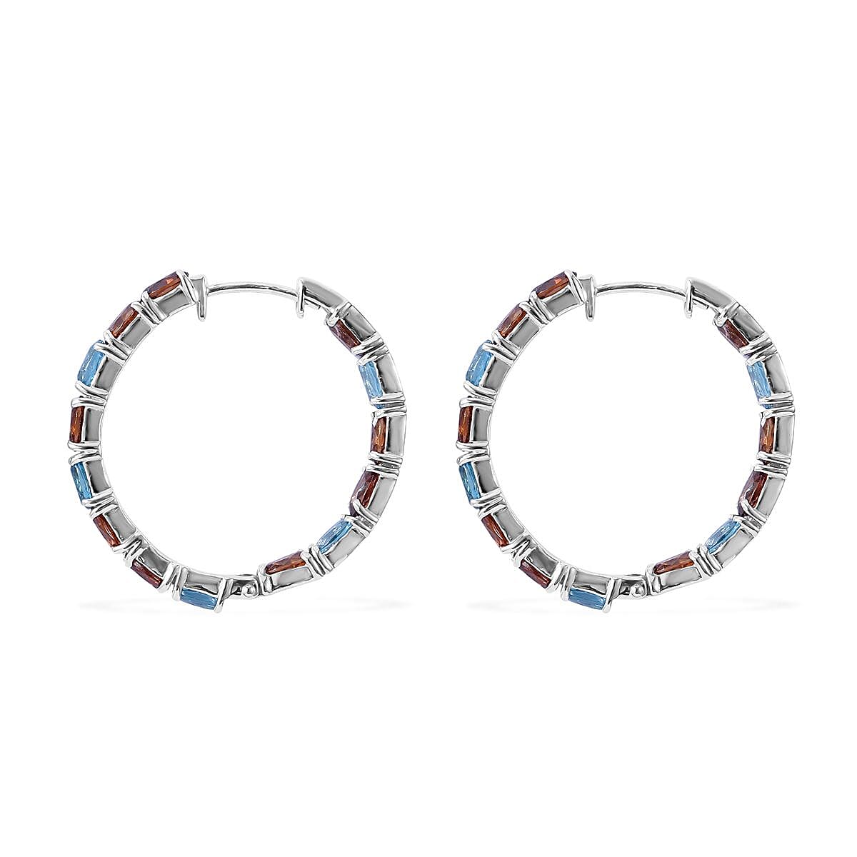 Multi Zircon Inside Out Hoop Earrings in Platinum Over Sterling Silver 9.75 ctw