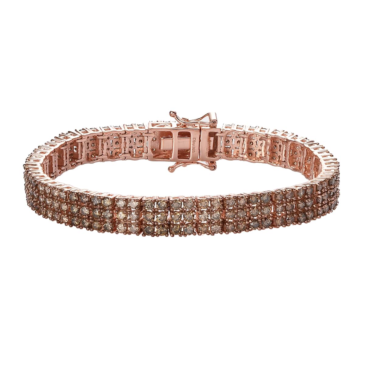 Natural Champagne Diamond Cluster Bracelet in Vermeil Rose Gold Over Sterling Silver (7.25 In) 17.80 Grams 9.00 ctw image number 0