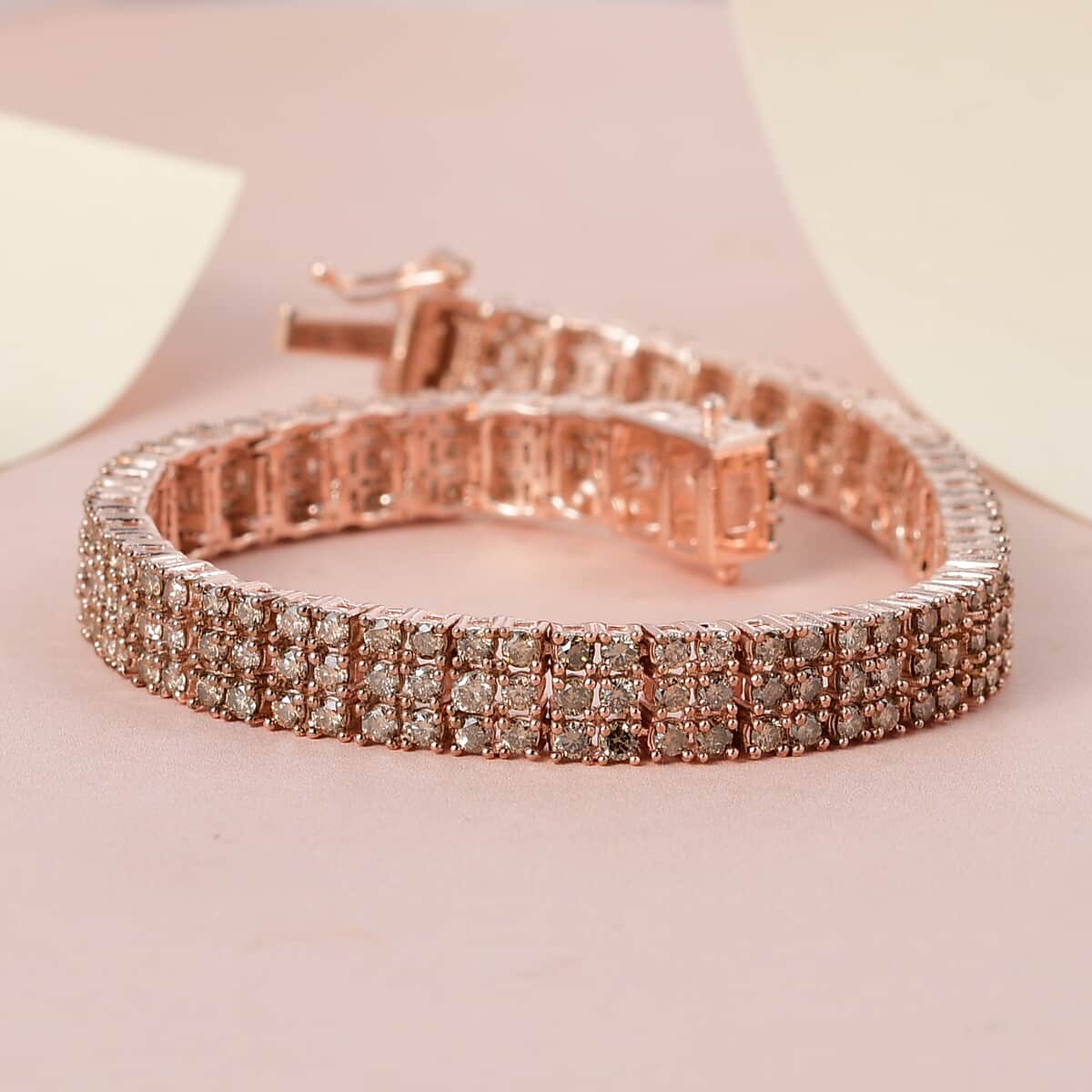 Natural Champagne Diamond Cluster Bracelet in Vermeil Rose Gold Over Sterling Silver (7.25 In) 17.80 Grams 9.00 ctw image number 1