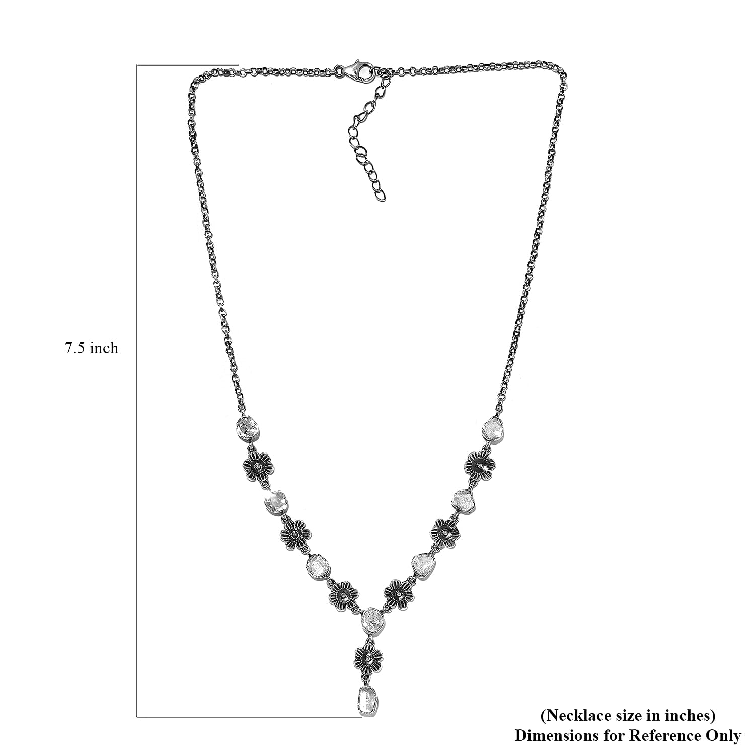 Artisan Crafted Polki Diamond Floral Station Necklace 18 Inches in Sterling Silver 1.50 ctw