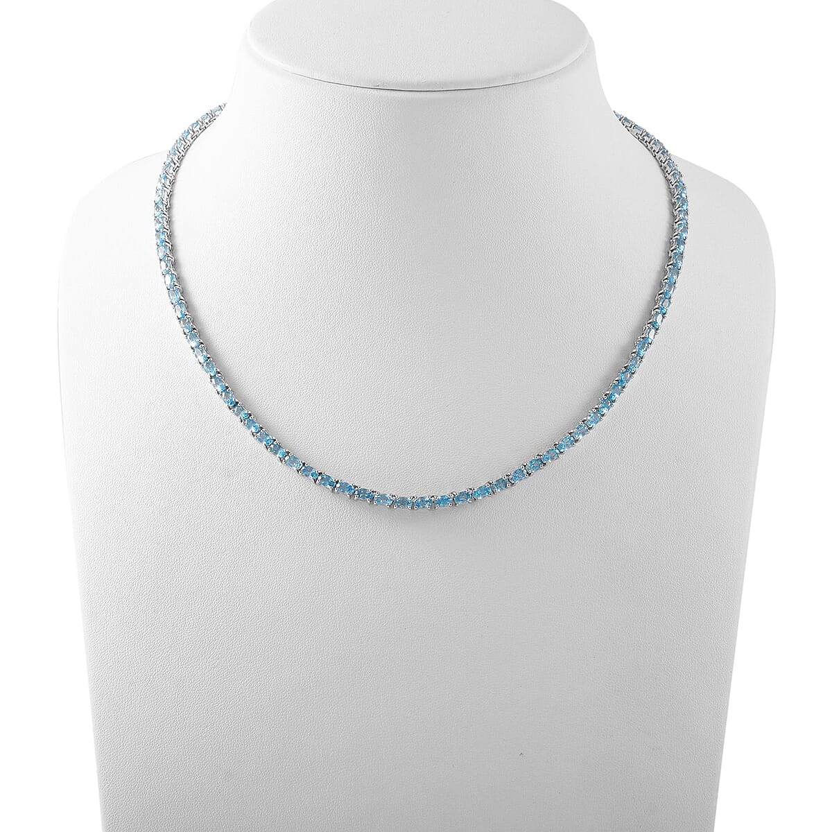 Cambodian Blue Zircon Tennis Necklace 18 Inches in Platinum Over Sterling Silver 32.25 ctw image number 1