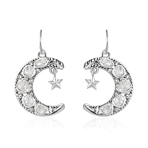 Artisan Crafted Polki Diamond Star and Moon Earrings in Sterling Silver 1.00 ctw