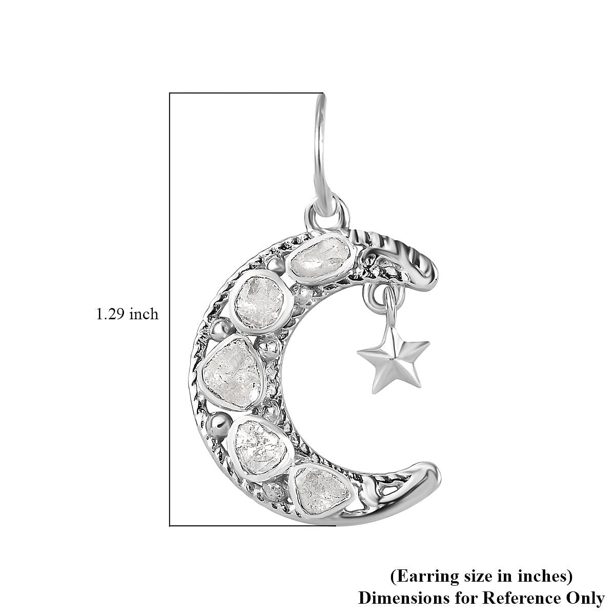 Artisan Crafted Polki Diamond Star and Moon Earrings in Sterling Silver 1.00 ctw image number 5