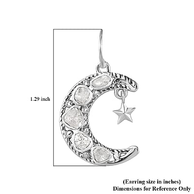 Artisan Crafted Polki Diamond Star and Moon Earrings in Sterling Silver 1.00 ctw