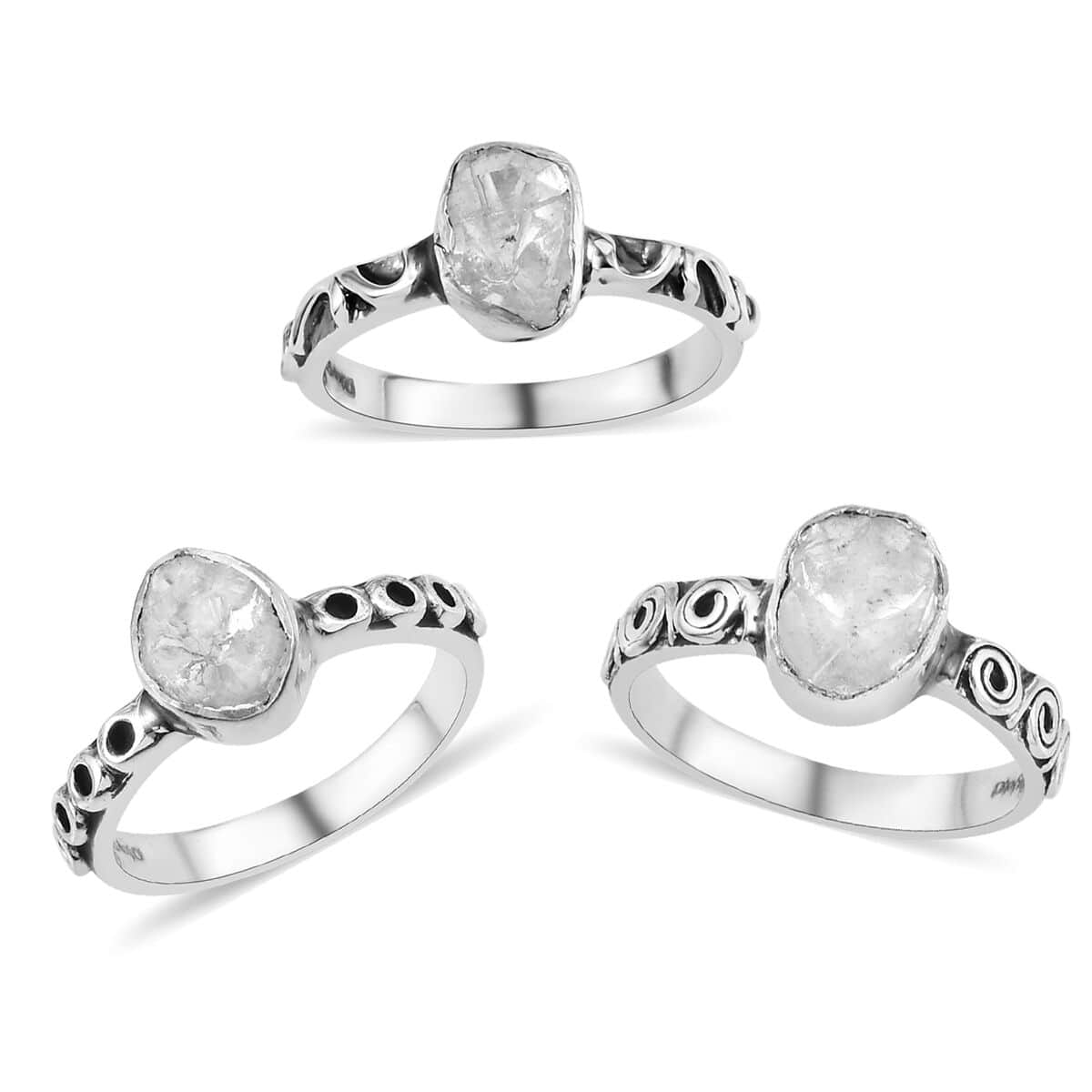 Artisan Crafted Polki Diamond Set of 3 Ring in Sterling Silver (Size 10.0) 0.75 ctw image number 0