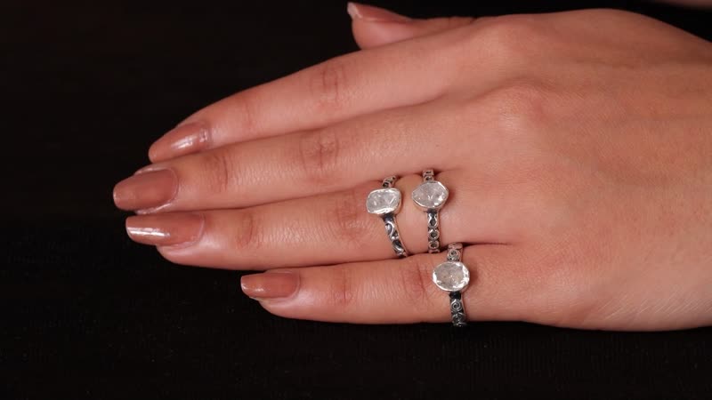Artisan Crafted Polki Diamond Set of 3 Ring in Sterling Silver 0.75 ctw