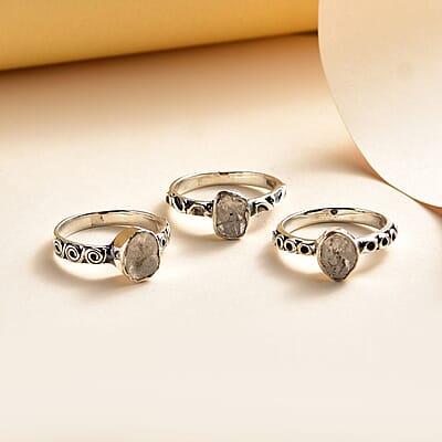 Artisan Crafted Polki Diamond Set of 3 Ring in Sterling Silver (Size 10.0) 0.75 ctw