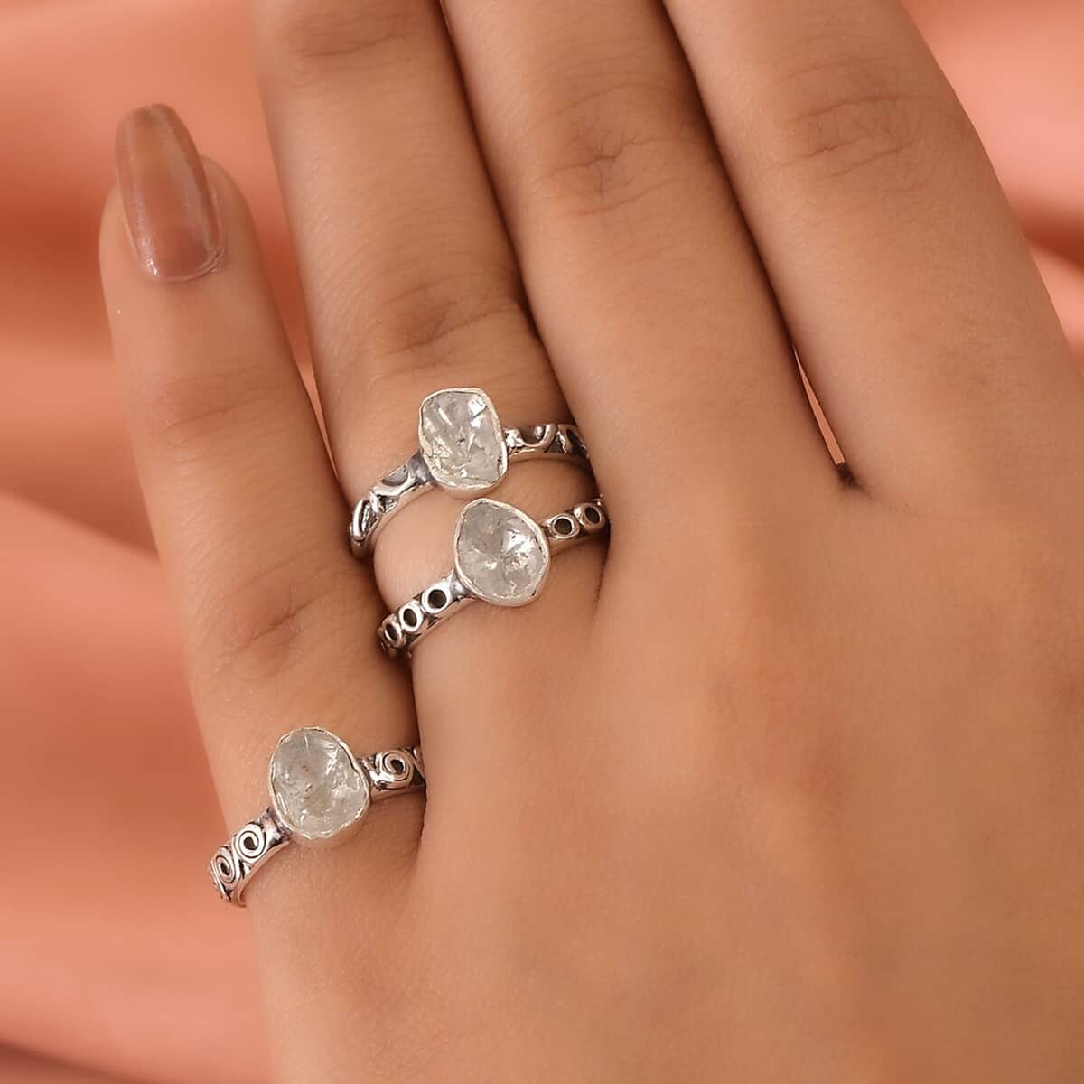 Artisan Crafted Polki Diamond Set of 3 Ring in Sterling Silver (Size 10.0) 0.75 ctw image number 2