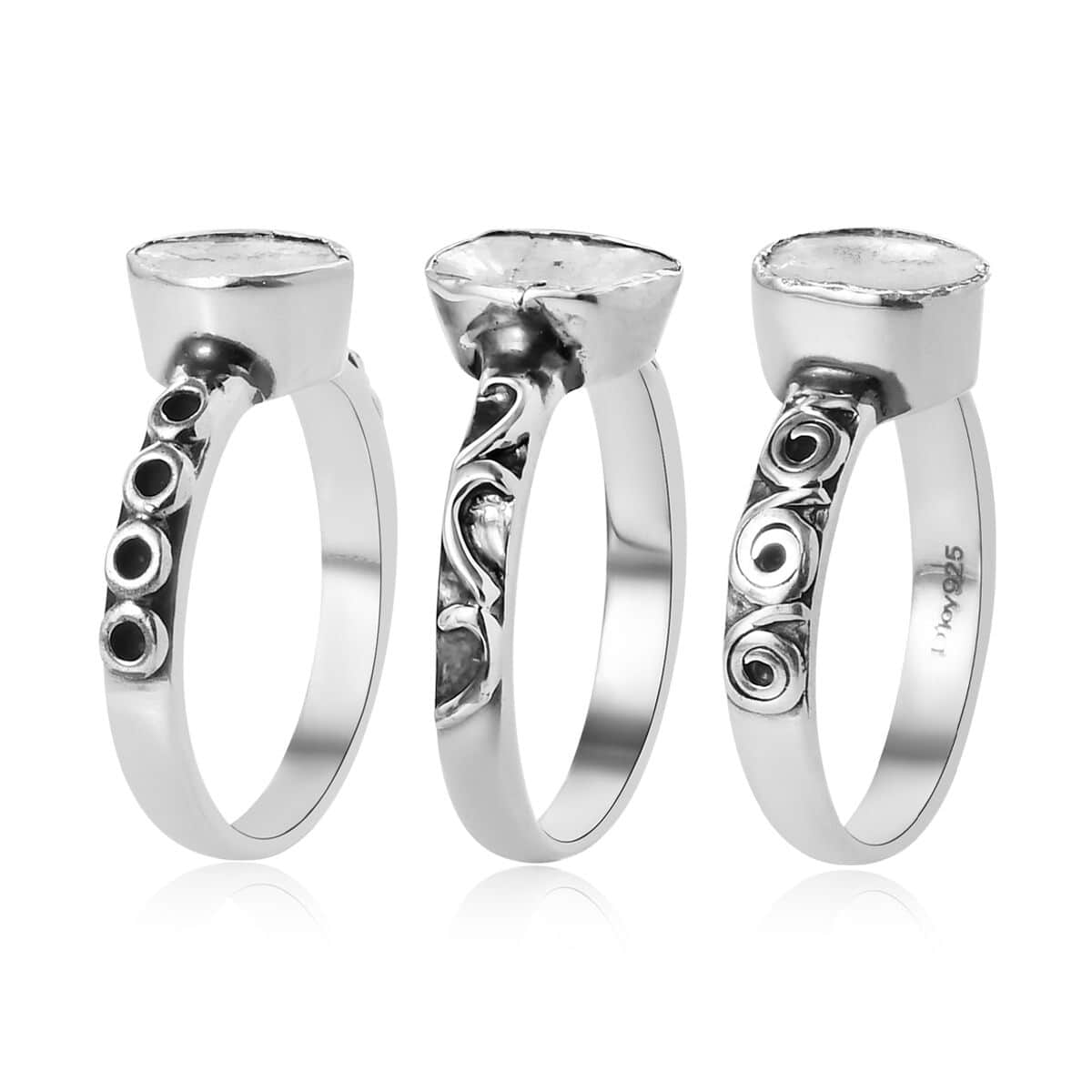 Artisan Crafted Polki Diamond Set of 3 Ring in Sterling Silver (Size 10.0) 0.75 ctw image number 3