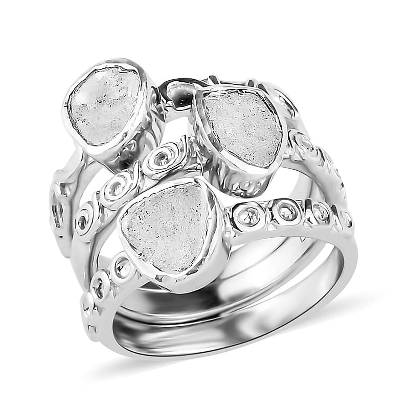 Artisan Crafted Polki Diamond Set of 3 Ring in Sterling Silver (Size 6.0) 0.75 ctw