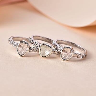 Artisan Crafted Polki Diamond Set of 3 Ring in Sterling Silver (Size 6.0) 0.75 ctw