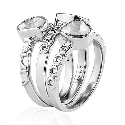 Artisan Crafted Polki Diamond Set of 3 Ring in Sterling Silver (Size 6.0) 0.75 ctw