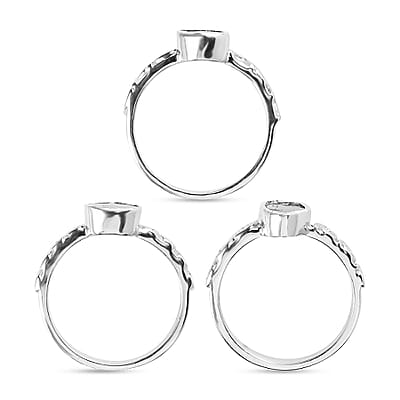 Artisan Crafted Polki Diamond Set of 3 Ring in Sterling Silver (Size 6.0) 0.75 ctw