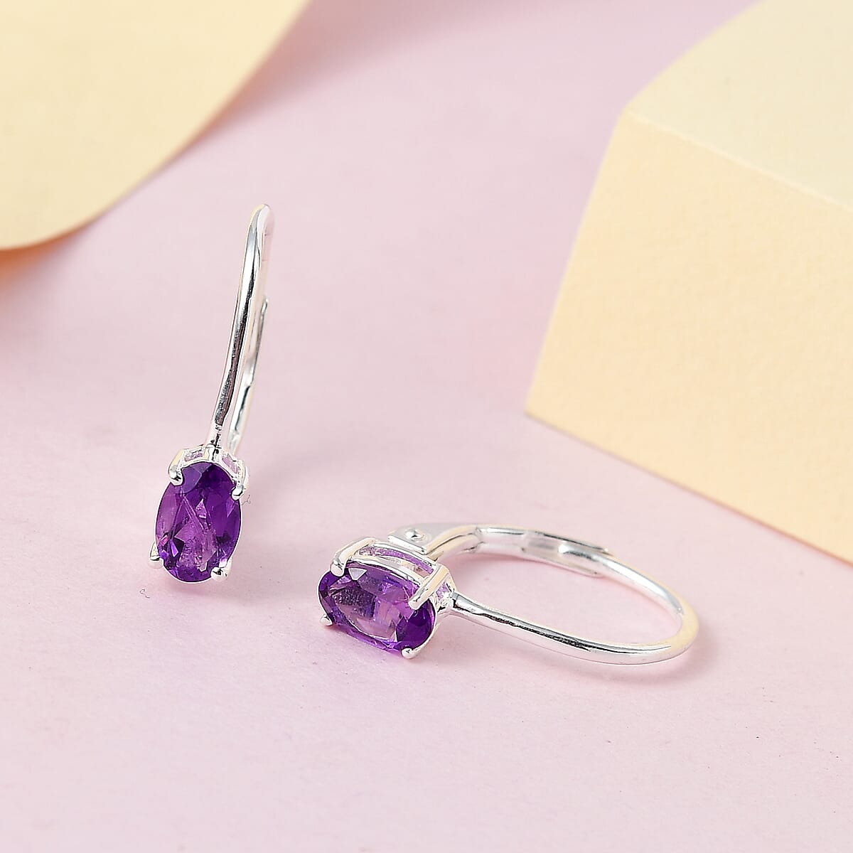D'Joy Amethyst 0.80 ctw Lever Back Earrings in Sterling Silver image number 1