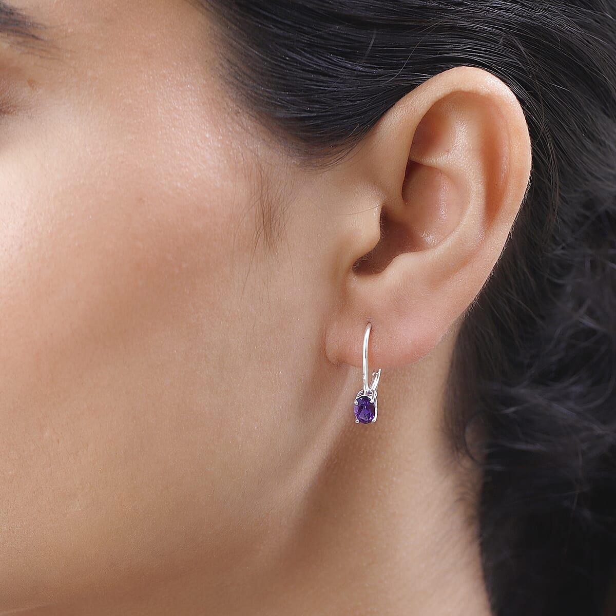 D'Joy Amethyst 0.80 ctw Lever Back Earrings in Sterling Silver image number 2