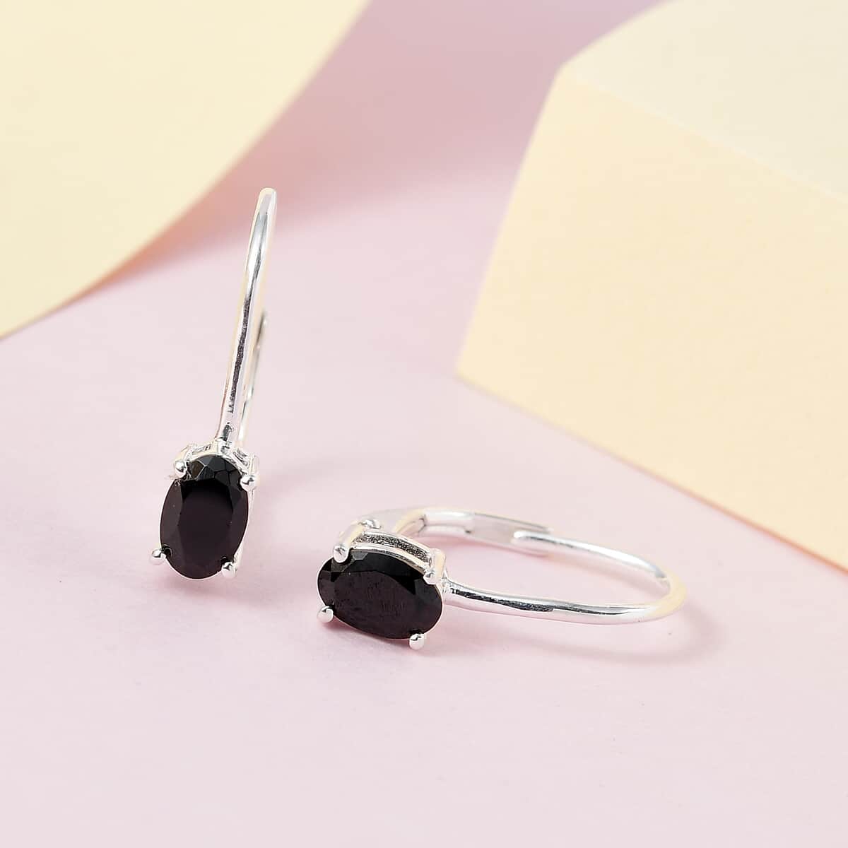 Thai Black Spinel Lever Back Earrings in Sterling Silver 1.25 ctw image number 1