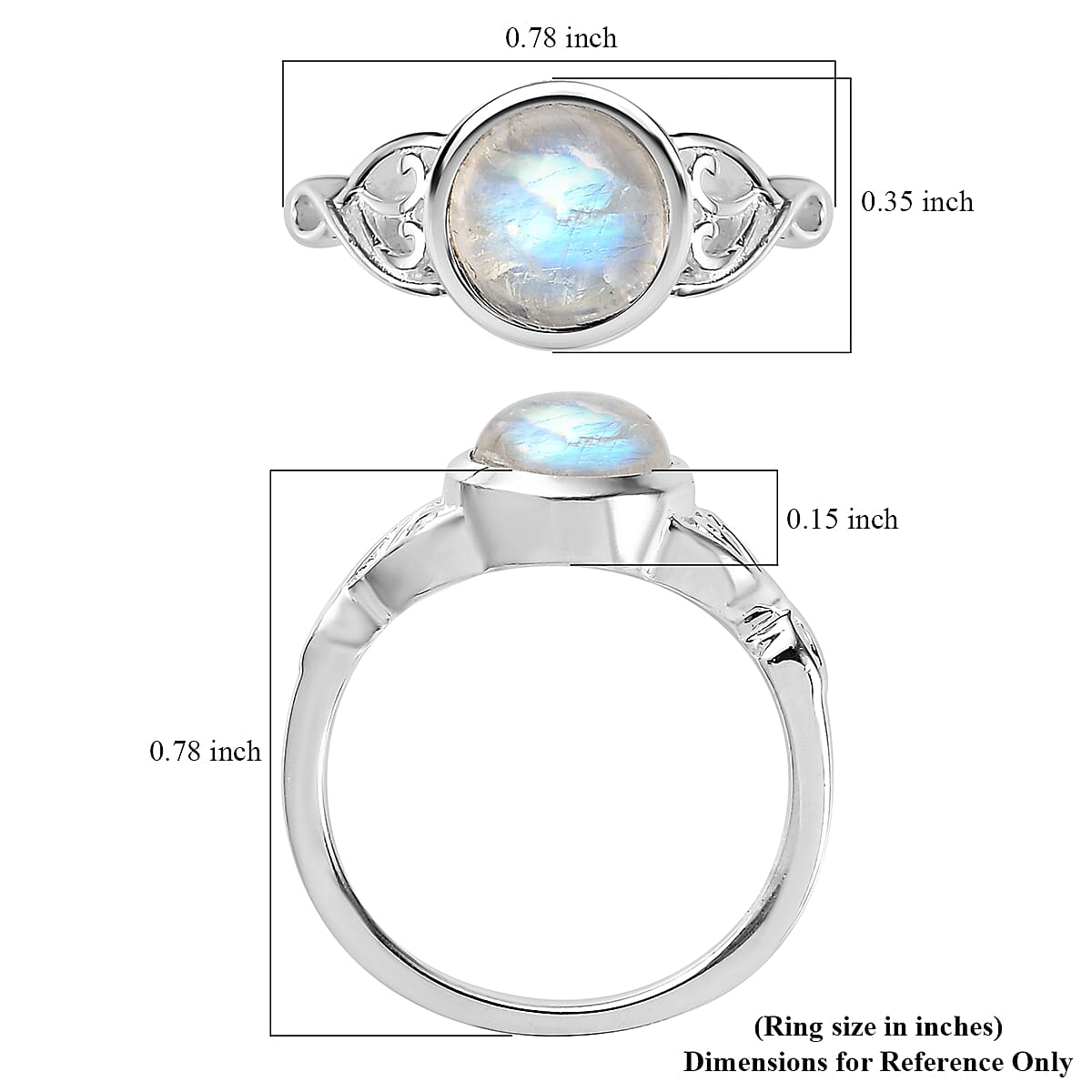 Kuisa Rainbow Moonstone Solitaire Ring in Sterling Silver (Size 10.0) 1.65 ctw