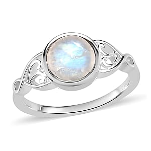 Kuisa Rainbow Moonstone Solitaire Ring in Sterling Silver (Size 7.0) 1.65 ctw