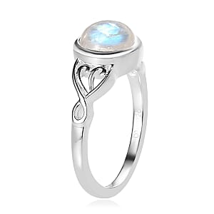 Kuisa Rainbow Moonstone Solitaire Ring in Sterling Silver (Size 7.0) 1.65 ctw