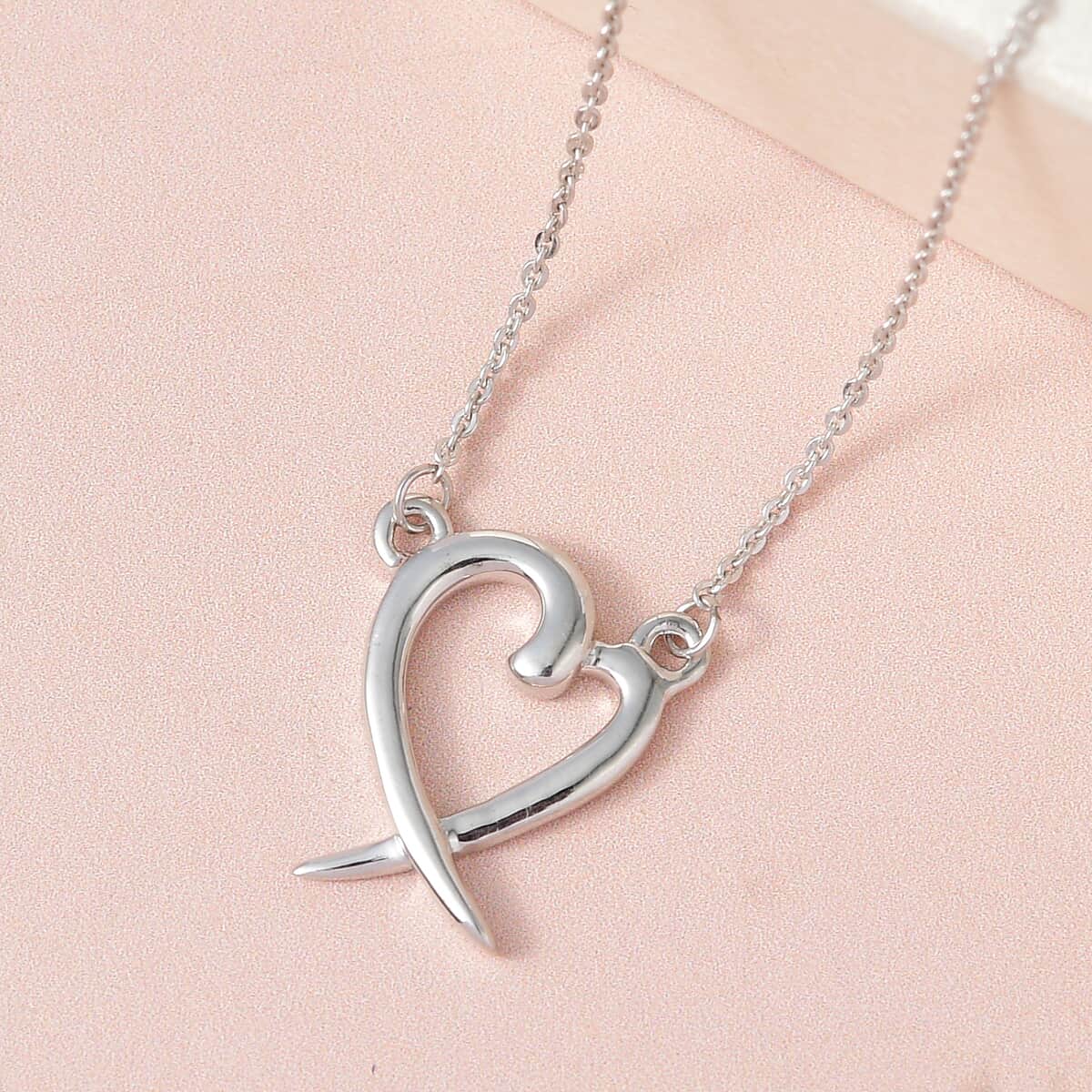 Platinum Over Sterling Silver Heart Necklace (18 Inches) (3.40 g) image number 1