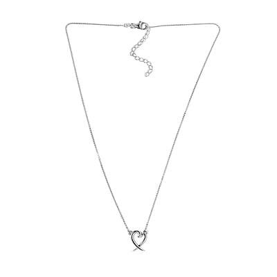 Heart Necklace , Platinum Over Sterling Silver Necklace, Heart And X Necklace , 18 Inch Necklace 3.30 Grams