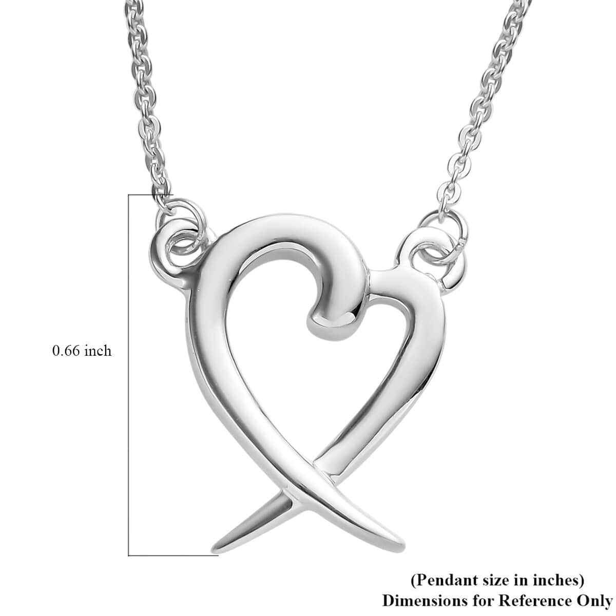 Platinum Over Sterling Silver Heart Necklace (18 Inches) (3.40 g) image number 5