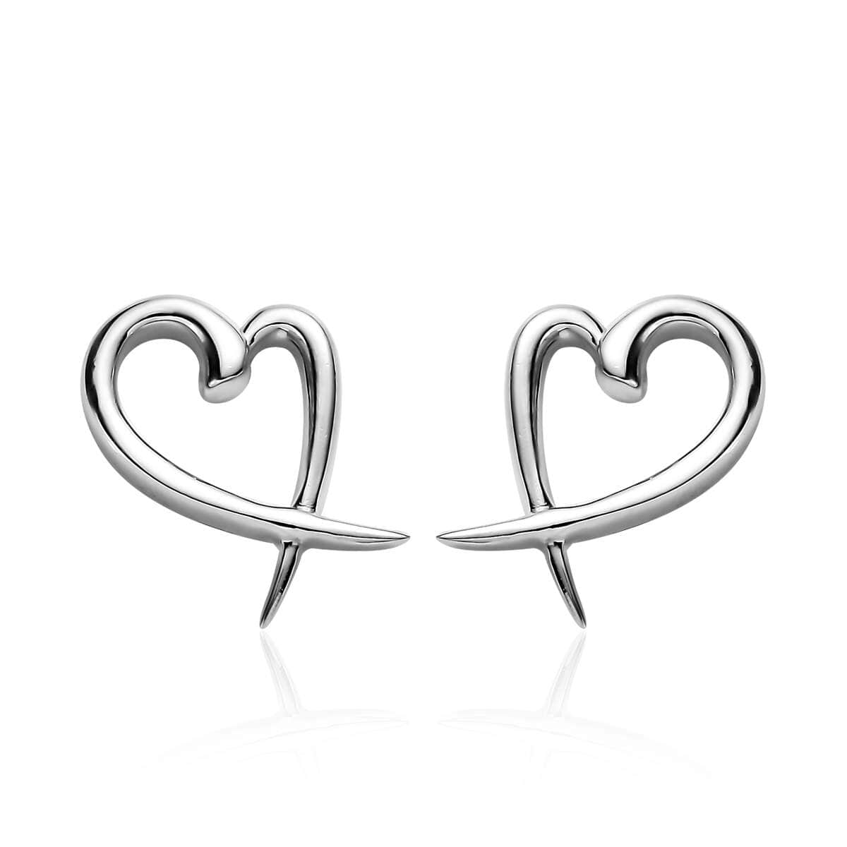 Heart Earrings , Platinum Over Sterling Silver Earrings , Silver Heart Studs , X Earrings 2 Grams image number 0
