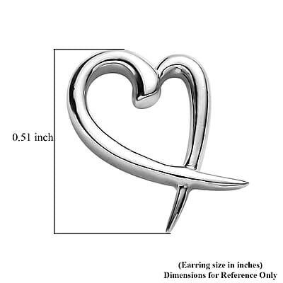 Heart Earrings , Platinum Over Sterling Silver Earrings , Silver Heart Studs , X Earrings 2 Grams