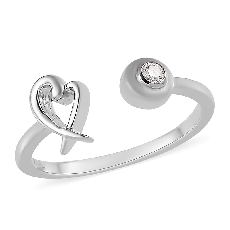 Moissanite Heart XO Open Band Ring in Platinum Over Sterling Silver (Size 10.0)