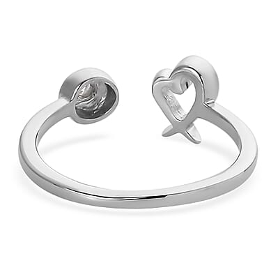 Moissanite Heart XO Open Band Ring in Platinum Over Sterling Silver (Size 10.0)