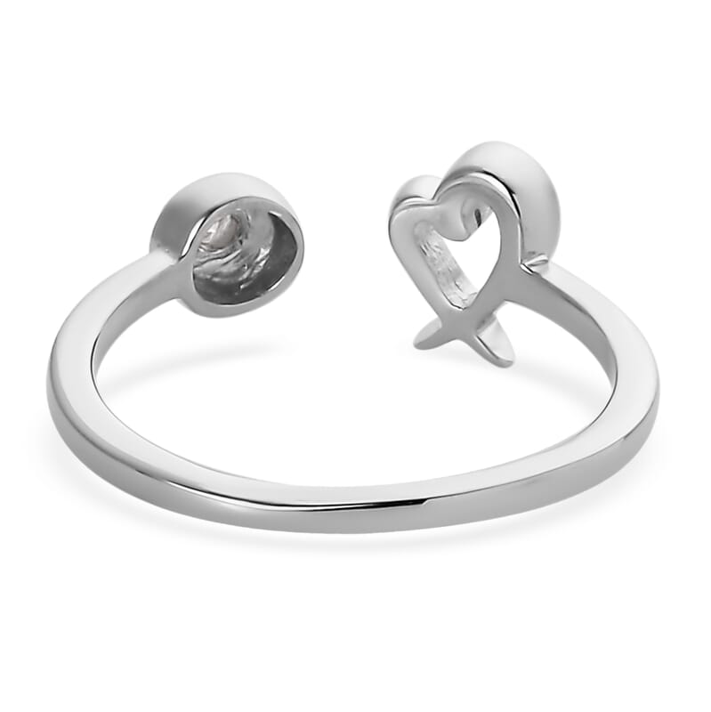 Moissanite Heart XO Open Band Ring in Platinum Over Sterling Silver (Size 10.0)