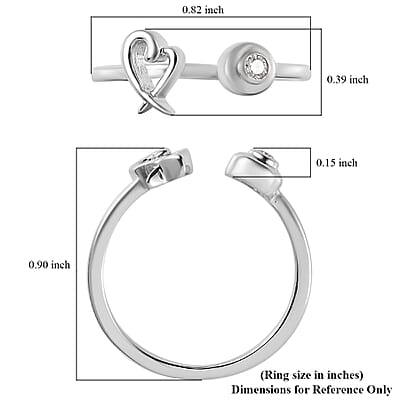 Moissanite Heart XO Open Band Ring in Platinum Over Sterling Silver (Size 10.0)