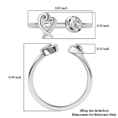 Moissanite Heart XO Open Band Ring in Platinum Over Sterling Silver (Size 10.0)