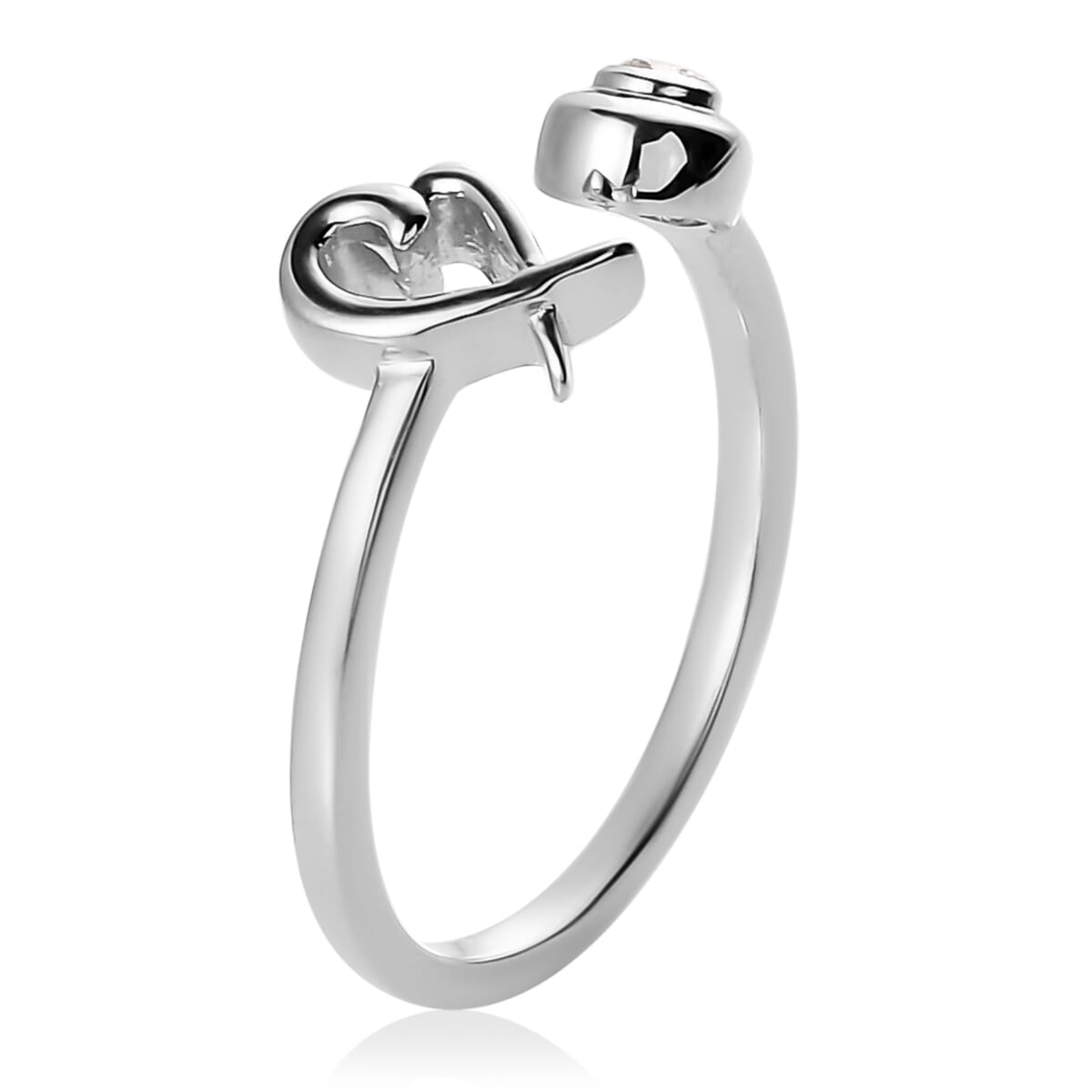 Moissanite Ring , XO Ring , Open Band Ring , Platinum Over Sterling Silver Ring , Moissanite Heart Ring (Size 8.00) image number 3