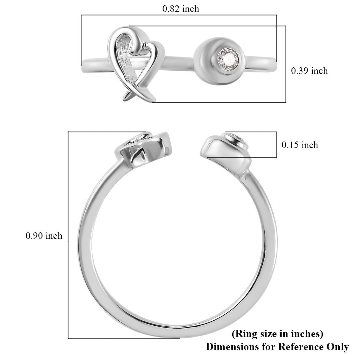 Moissanite Ring , XO Ring , Open Band Ring , Platinum Over Sterling Silver Ring , Moissanite Heart Ring (Size 8.00) image number 5