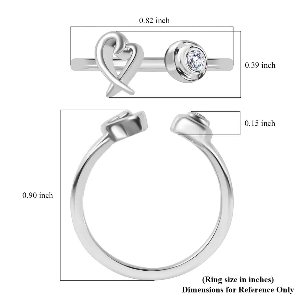 Moissanite Ring , XO Ring , Open Band Ring , Platinum Over Sterling Silver Ring , Moissanite Heart Ring (Size 8.00) image number 6