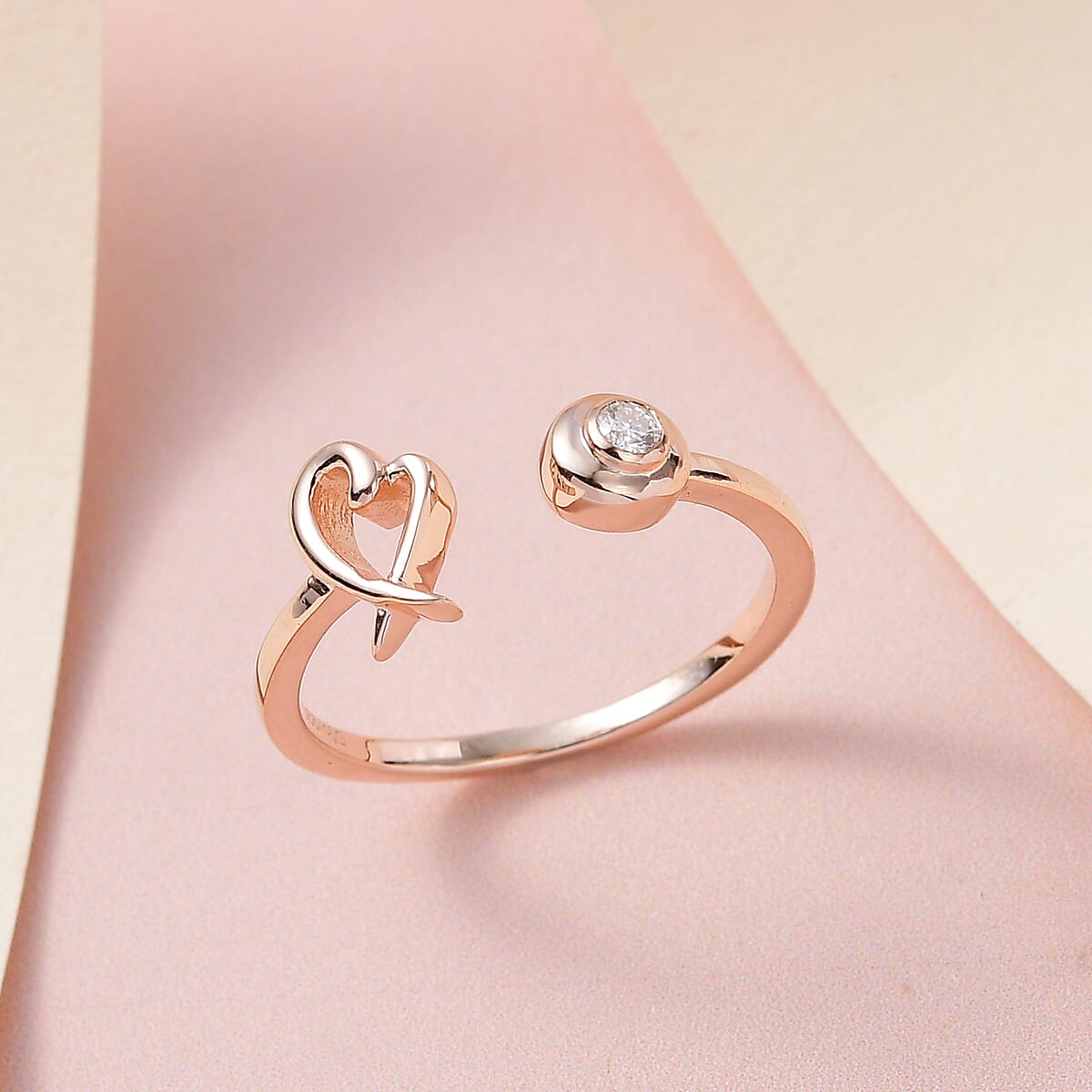 Moissanite Ring , XO Ring , Open Band Ring , Vermeil Rose Gold Over Sterling Silver Ring , Moissanite Heart Ring image number 1