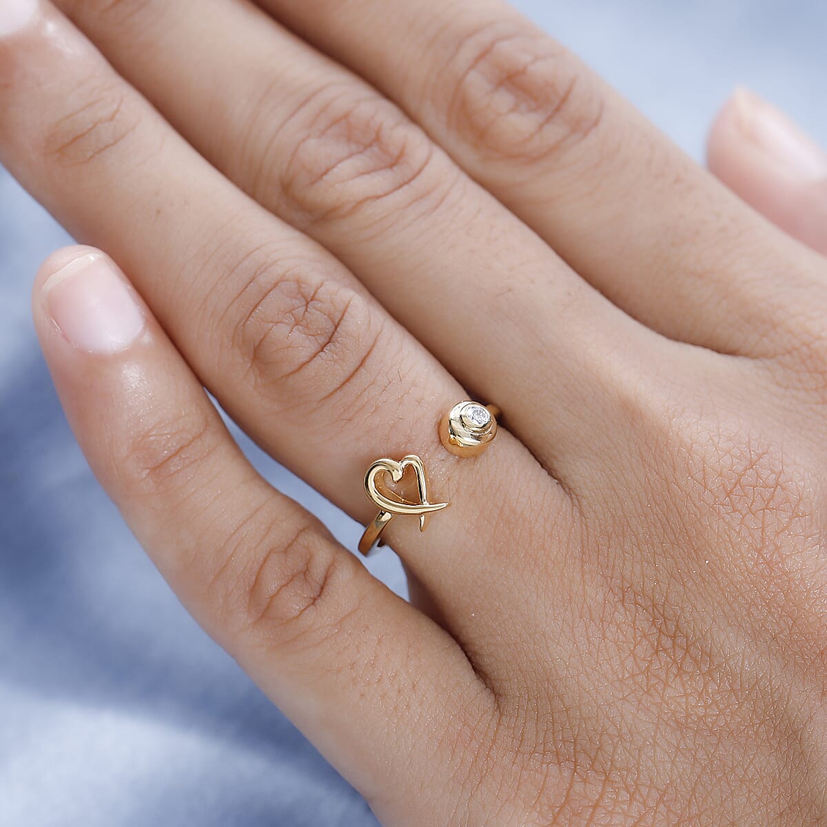 Moissanite Ring, XO Ring, Open Band Ring, Vermeil Yellow Gold Over Sterling Silver Ring, Moissanite Heart Ring (Size 7.00) image number 2