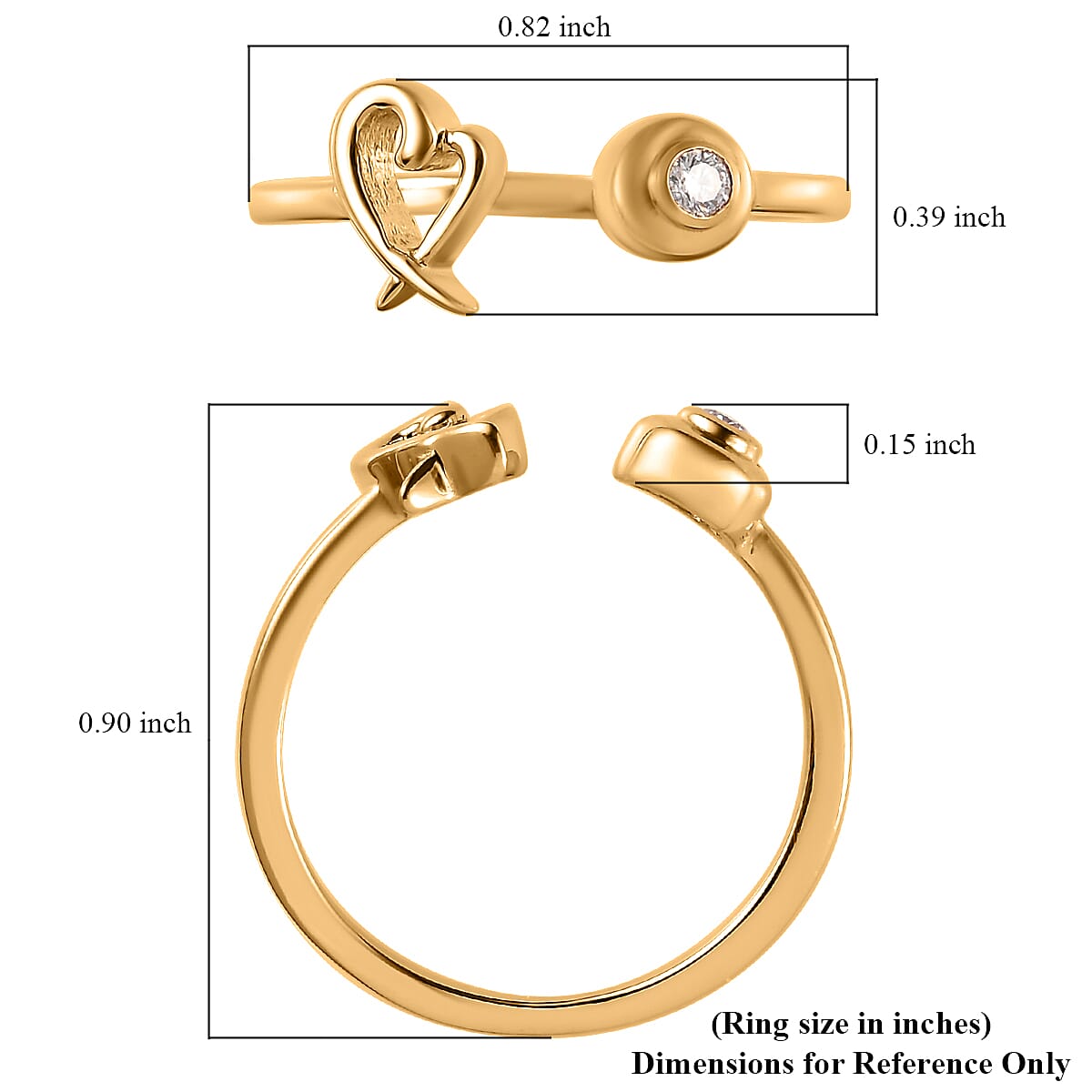 Moissanite Ring, XO Ring, Open Band Ring, Vermeil Yellow Gold Over Sterling Silver Ring, Moissanite Heart Ring (Size 7.00) image number 5